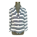 LOFT Ann Taylor Womens Blazer 10 Blue White Striped Linen Jacket 2 Button EXC