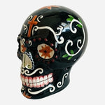 Sugar Skull Ceramic Head 6.5"x5.5" Orange Black Day of Dead Halloween Decor VG