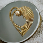 Vintage 1960s Heart Brooch 1.5" Gold Tone Pearl Accent Pin Textured Good