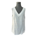 ST TROPEZ Womens Tank Top S White Gold Metallic Stripe Linen Sleeveless V Neck