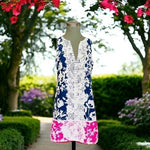 Eliza J Women's Navy Pink Lace Trim Midi Dress 6 A-Line Cotton Floral $138 EXC