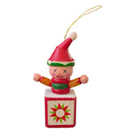 Vintage Wooden Jack In A Box Clown Christmas Ornament Red Green Collectible