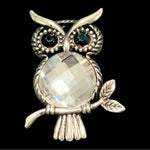 Vintage Rhinestone Owl Brooch Pin 1.75"x1.25" Black Crystal Eyes Collectible VG