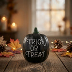 Black Ceramic Trick Or Treat Pumpkin Halloween Decor Figurine Glossy 3" VG