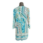 Chico's Multicolor Geometric Mandala Open Front Knit Cardigan Lurex Sz 1 Medium