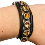 Yellow Crystal Leather Bracelet Paris Fashion Jewelry Charm Style NWOT