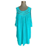 Catalina Women's Turquoise Cold Shoulder Blouse 3X Crochet Lace Ruffle NWOT