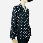 Velvet Heart Rayon Button Front Shirt Black White Polka Dot Long Sleeve Sz M VG