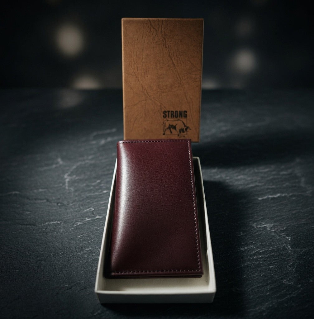 Vintage Strong Brand Burgundy Leather Bifold Business Card Case Sheraton Logo