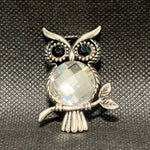 Vintage Rhinestone Owl Brooch Pin 1.75"x1.25" Black Crystal Eyes Collectible VG