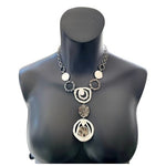 Vintage Silver Hammered Medallion Crystal 'Y' Open Circle Statement Necklace 21”
