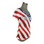 Sweet Gisele Womens Top M Patriotic Tee New York American Flag Rhinestone V Neck