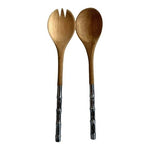 Handcrafted Wood Stainless Steel Salad Server Set 2-Piece Fork Spoon Serving Set