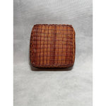 Vintage Mini Ceramic Casserole Dish 7" Brown Wicker Basket Floral Stoneware VG