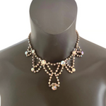 Vintage Rhinestone Choker Necklace Pale Gold Sparkly Statement Dress Jewelry VG