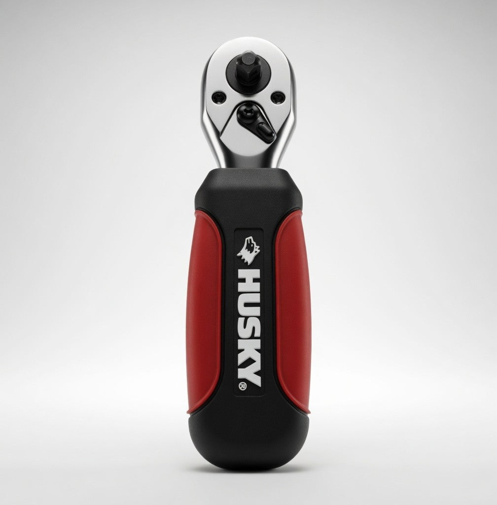 Husky Stubby Ratchet 1/4 Inch Drive Compact Red Black Grip Hand Tool VG