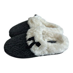 RACHEL Rachel Roy Black White Chenille Knit Fur Bow Slip-On Memory Foam Slippers