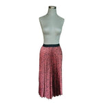 ZARA Pleated Satin Midi Skirt Black Pink Animal Print Elastic Waist Size XS