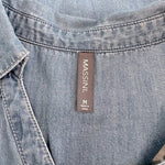 Massini Women's Light Blue Denim Tunic Shirt M Half Button Front Long Sleeve VG