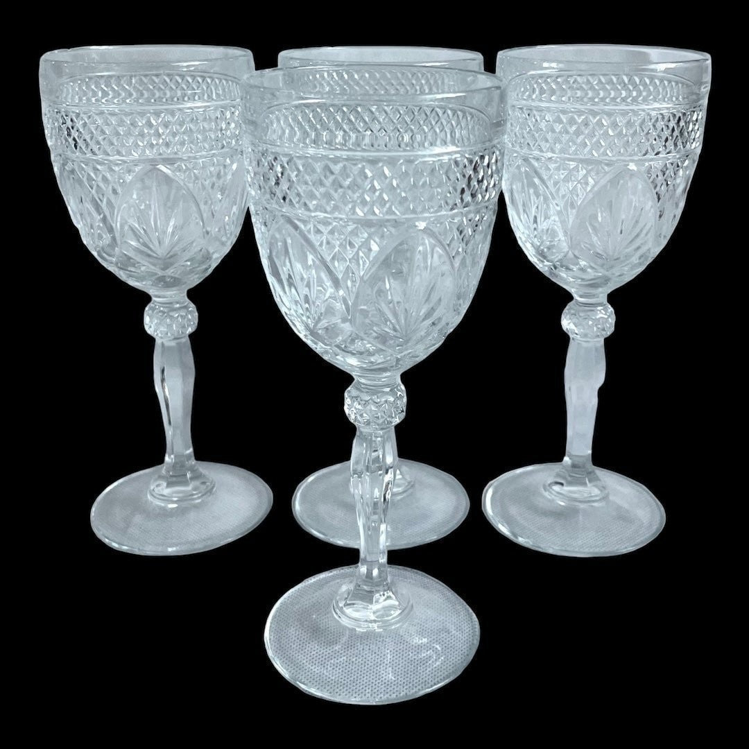 Set of 4 D’Arques Clear Cut Crystal Goblets Wine Water Glasses Elegant Stemware