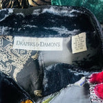 Draper's & Damon's Burnout Velvet Blouse Black Multicolor Patchwork L Silk Rayon