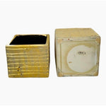 Textured Gold Ceramic Cube Planters Set of 2 Handmade 5x5x4 Home Decor New