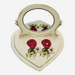 Hermitage Pottery Heart Shaped Floral Ceramic Mirrored Jewelry Trinket Box 7" VG