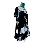 Leith Women's Black Floral Print Mini Dress M Ruffle Hem Keyhole Back Bell