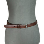 LANDS' END Brown Genuine Leather Silver Solid Brass Square Buckle Dress Belt 46