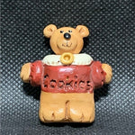 Vintage Cookies Bear Teddy Metal Resin Brooch Pin Brown White Red 1.25" VG