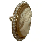 Vintage French Carnelian Cameo Brooch Pin Gold Pearl Accent Women's Jewelry EXC