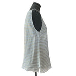 ST TROPEZ Womens Tank Top S White Gold Metallic Stripe Linen Sleeveless V Neck
