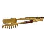 Vintage Thai Handmade Brass Wood Ice Tongs Serving Gold Brown Thailand NWOB