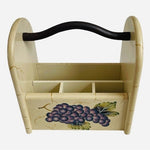 Vintage Handcrafted Ceramic Caddy 9" Grape Design Utensil Holder Black Handle