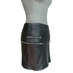 Zara Women's Black Lambskin Mini Skirt XS Silver Zip Pockets Leather NWT