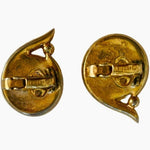 Vintage TRIFARI Oval Gold White Clip-On Earrings 1" Enamel Button Signed Good