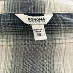 Sonoma Women's White Grey Tan Ombre Plaid Sleeveless Shirt M Loose Fit Cotton VG