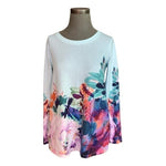 Soft Surroundings Aqua Floral Sweater Crew Neck Pullover Size XS Long Sleeve VG