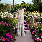 NICOWA Gray Ruffle Hem Fit Flare Maxi Dress Zip Back Evening Gown Size S-M