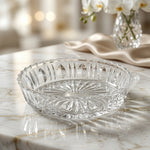 Vintage Pressed Glass Round Trinket Dish Starburst Sawtooth Rim 5.5x1.5" EXC