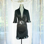 Intuition Black Ruffled Blazer Skirt Suit Belted Rhinestone Trim Size 10