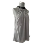 Vero Moda Women's Gray Halter Beaded Neck Top S Crystal Sleeveless Blouse Bow