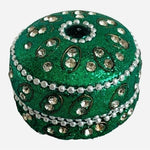 Handmade Rhinestone Beaded Travel Tea Light Candle Holder Tin Box 1.75 Green New