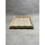 Vintage Square Scalloped Ceramic Baking Dish 7.5 Green Beige Stoneware Casserole