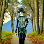 SHEIN Reflective Skeleton Print Bodycon Mini Dress Black Green XS Halloween EXC