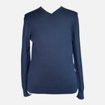 Saks Fifth Avenue Men's Navy Blue Wool V-Neck Pullover Sweater Size L VG