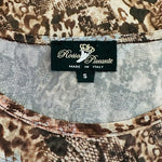 ROSSO PICANTE Womens Top S Brown Grey Animal Print Sheer Stretch Crewneck Blouse