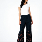 St John Collection Marie Gray Black Knit Wide Leg Pants Dragonfly Rhinestone S 8