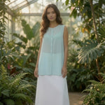Wynne Layers Sage Green Chiffon Sleeveless Button Front Top Sz M Elegant Tunic