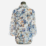 Isabel Hayley Womens Blouse PM Blue Floral 3/4 Sleeve Button Up Shirt Petite EXC